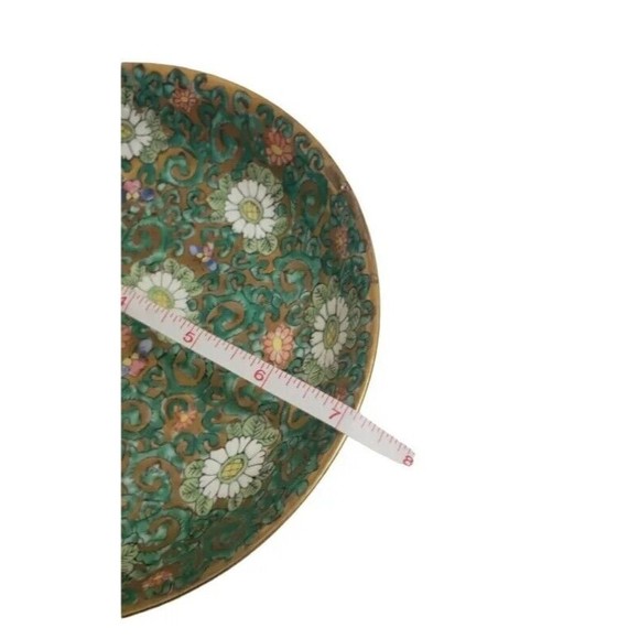 JAPANESE DISH ENCASED IN PEWTER DECORATED IN HONG KONG  FLORAL 7 ACROSS - Picture 3 of 6